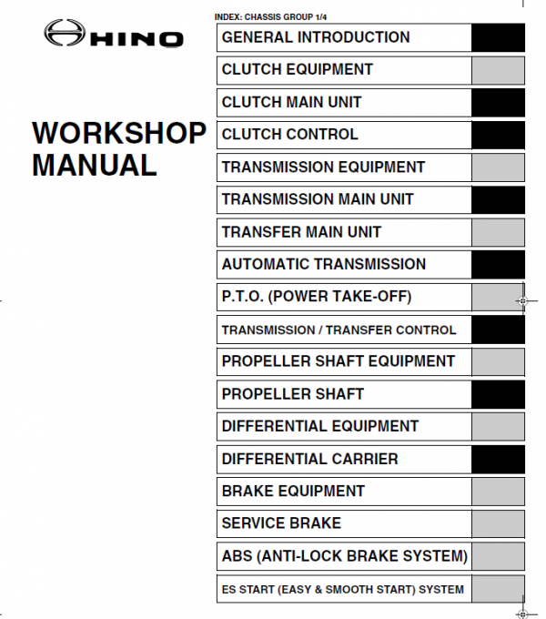 Hino 145, 165, 185, 238, 268, 338 Series Year 2005 Repair Manual Workshop Guide