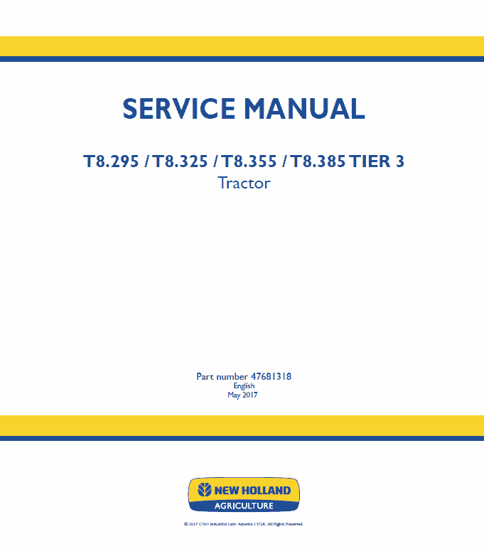 New Holland T8.270, T8.295, T8.325, T8.355, T8.385 Tractor Service Manual Workshop Guide