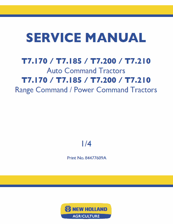 New Holland T7.170, T7.185, T7.200 Tractor Service Manual Workshop Guide