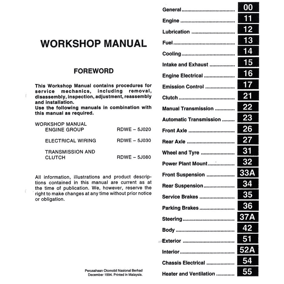 PROTON PERDANA S4 1995-1998 Full Manual Set – Repair & Maintenance Manual WORKBOOK