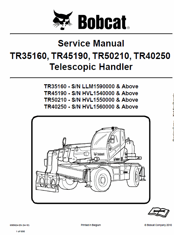 Bobcat TR35160, TR45190, TR50210, TR40250 Telescopic Service Manual Workshop Guide