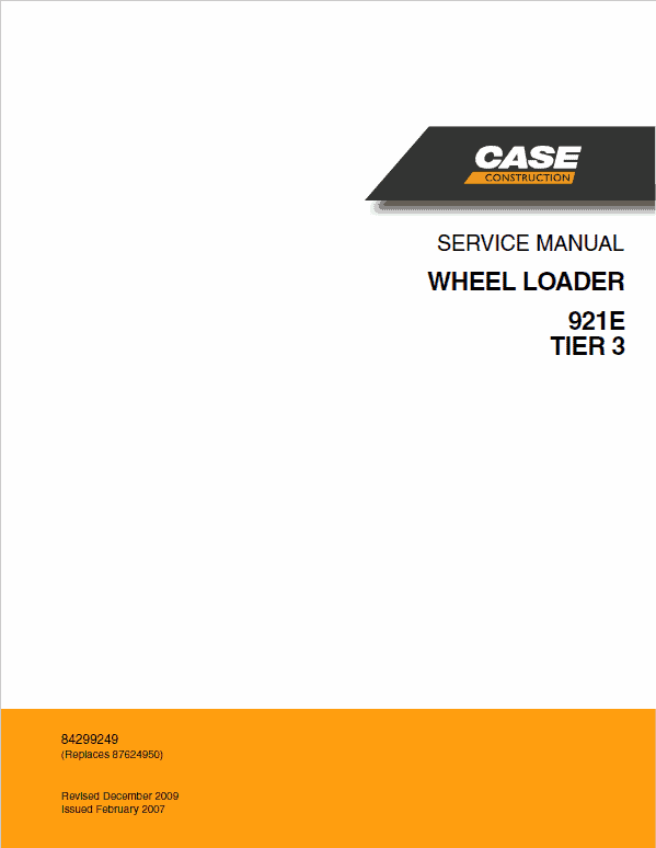 Case 921E Wheel Loader Service Manual Workshop Guide