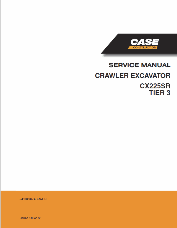 Case CX225SR Excavator Service Manual Workshop Guide
