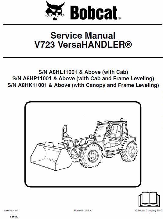 Bobcat V723 VersaHANDLER Telescopic Service Repair Manual Workshop Guide