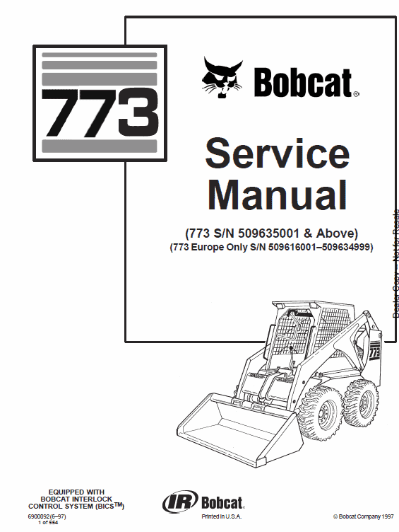 Bobcat 773 Skid-Steer Loader Service Manual Workshop Guide