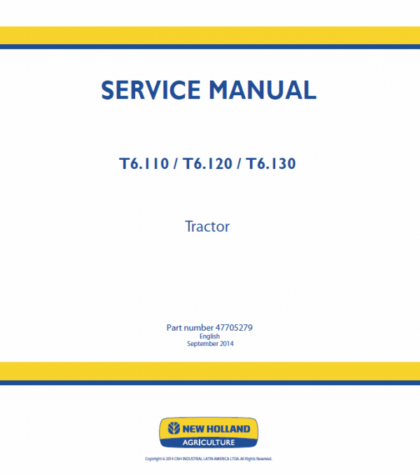 New Holland T6.110, T6.120, T6.130 Tractor Service Manual Workshop Guide