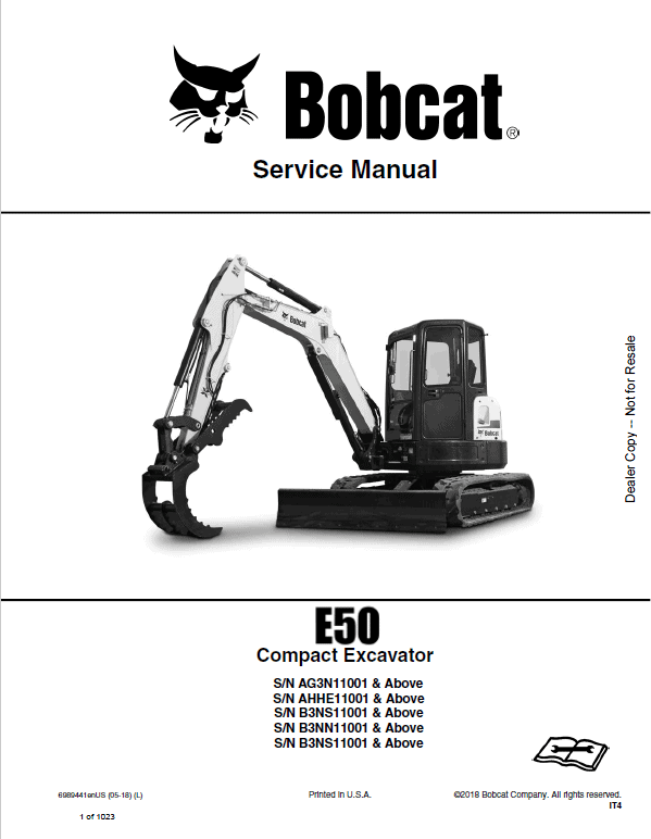 Bobcat E50 Compact Excavator Repair Service Manual Workshop Guide