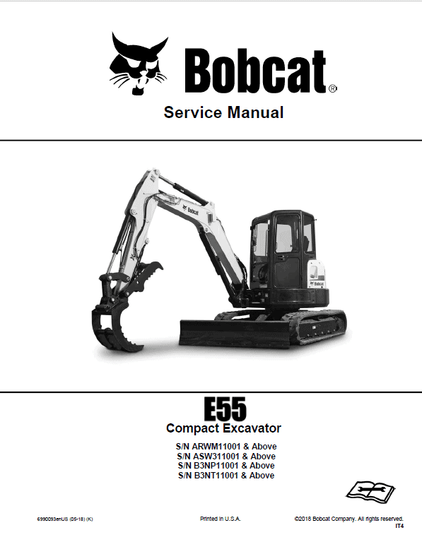 Bobcat E55 Compact Excavator Repair Service Manual Workshop Guide
