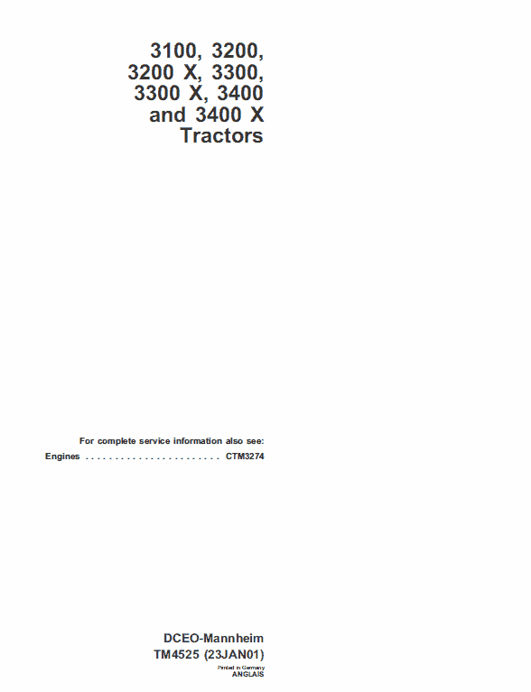 John Deere 3100, 3200, 3300, 3400 Tractor Technical Manual (TM4525) Workshop Guide