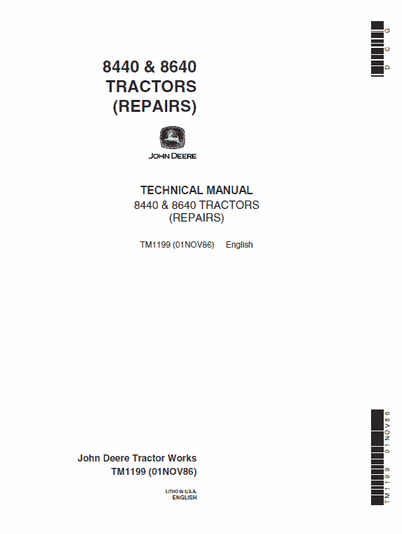 John Deere 8440, 8460 Tractor Repair Technical Manual (TM1199) Workshop Guide