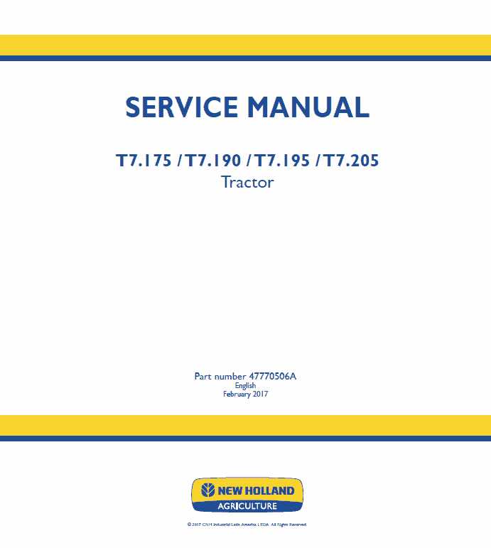 New Holland T7.195, T7.205 Tractor Service Manual Workshop Guide