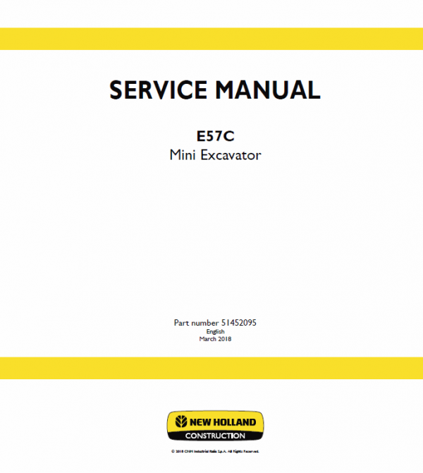 New Holland E57C Mini Excavator Service Manual Workshop Guide