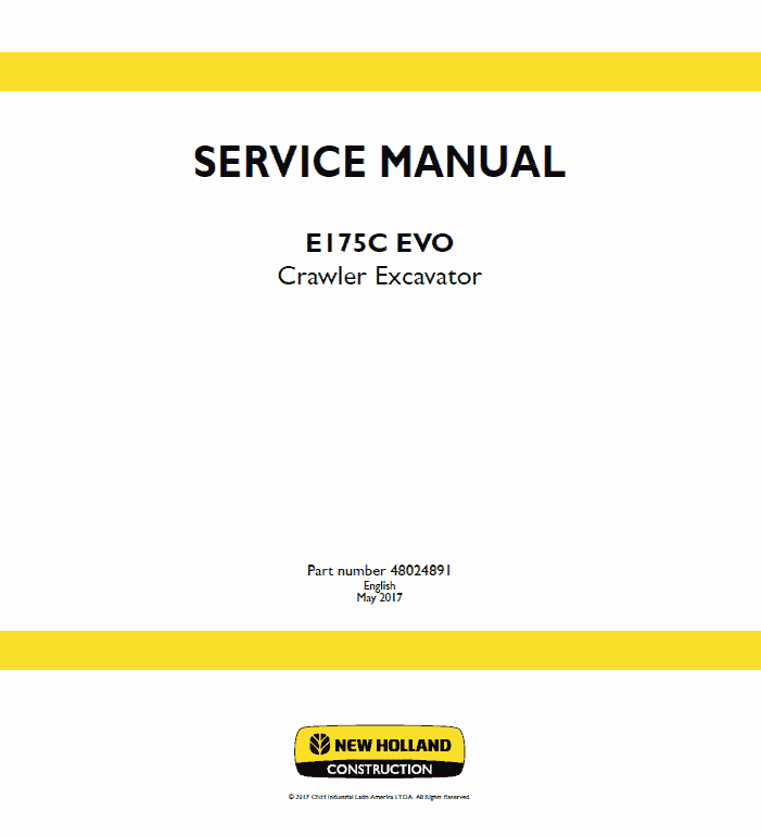 New Holland E175C Evo Excavator Service Manual Workshop Guide
