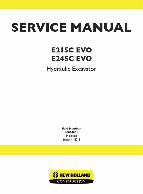 New Holland E245C Evo Excavator Service Manual Workshop Guide