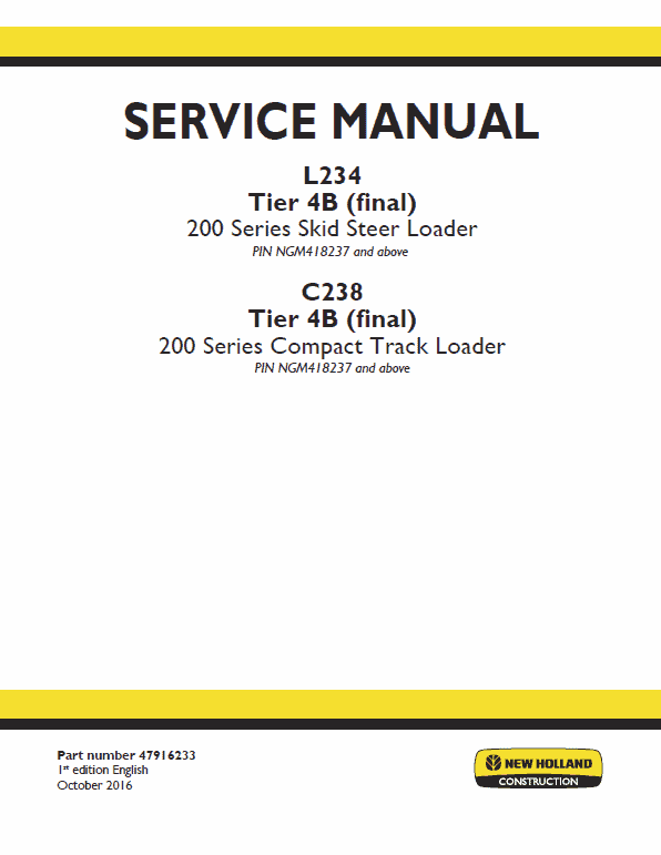New Holland L234, C234 SkidSteer Loader Service Manual Workshop Guide