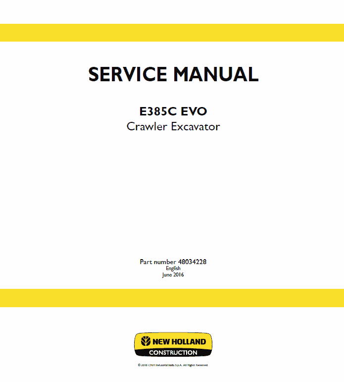 New Holland E385C Evo Excavator Service Manual Workshop Guide