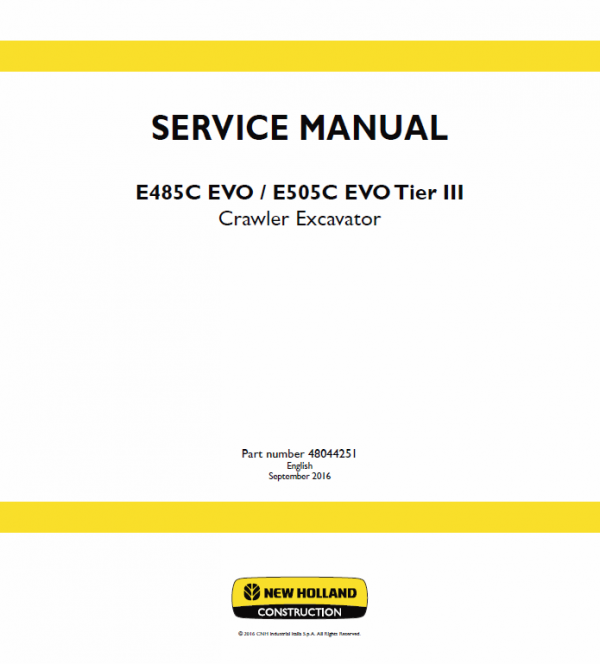New Holland E485C Evo, E505C Eco Tier 3 Excavator Service Manual Workshop Guide