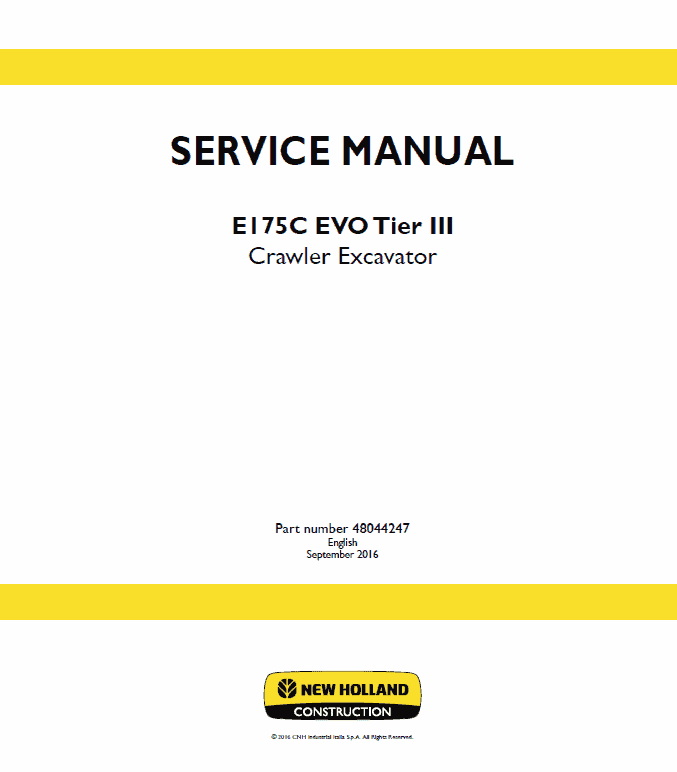 New Holland E175C Evo Excavator Service Manual Workshop Guide