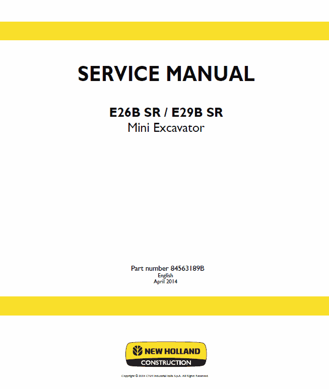 New Holland E26B SR, E29B SR Mini Excavator Service Manual Workshop Guide