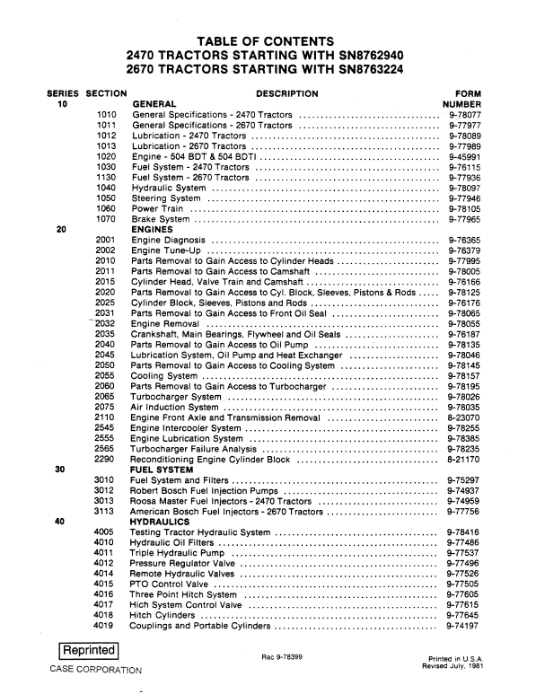 Case 2470, 2670 Tractor Service Manual Workshop Guide