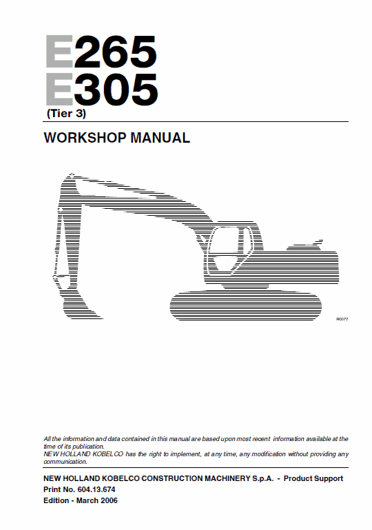 New Holland E265 and E305 Tier 3 Excavator Service Manual Workshop Guide