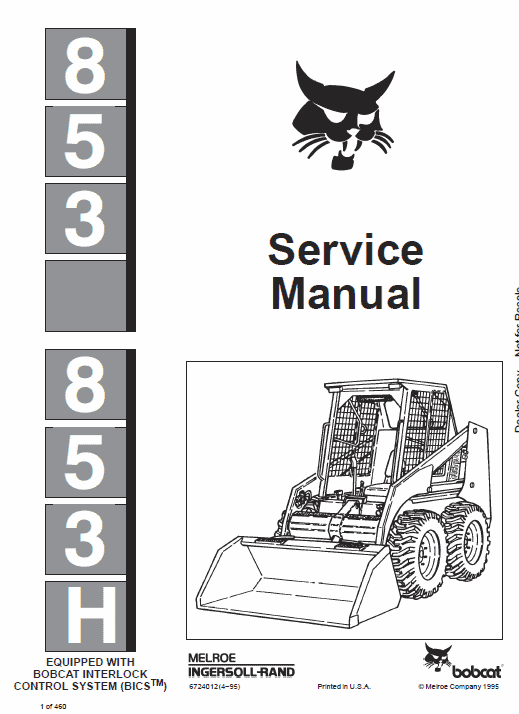 Bobcat 853 and 853H Skid-Steer Loader Service Manual Workshop Guide