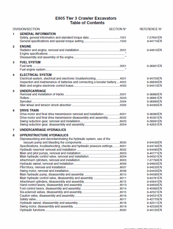 New Holland E805 Tier 3 Excavator Service Manual Workshop Guide