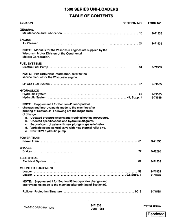 Case 1526, 1530, 1537 Uni-Loader SkidSteer Service Manual Workshop Guide