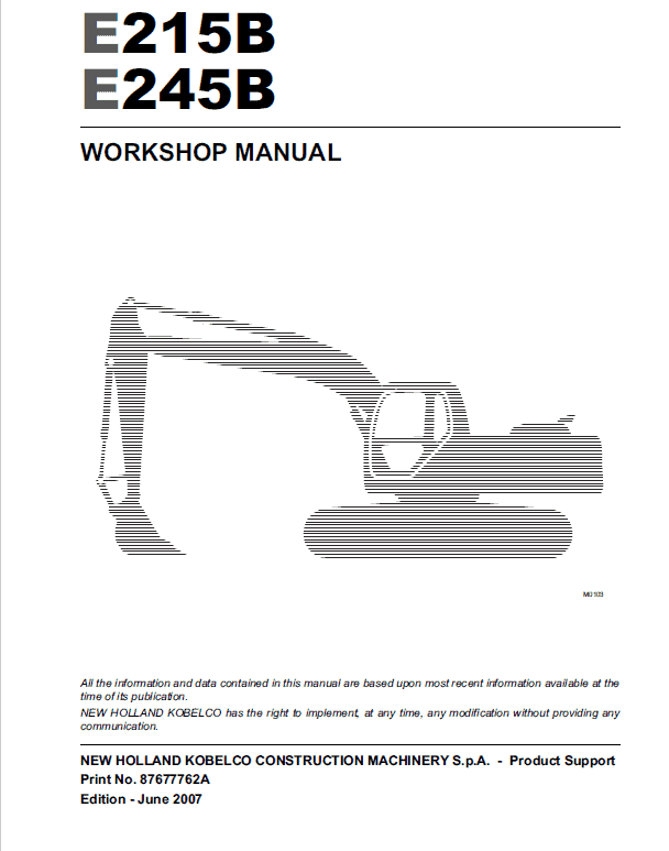 New Holland E215B, E245B Excavator Service Manual Workshop Guide