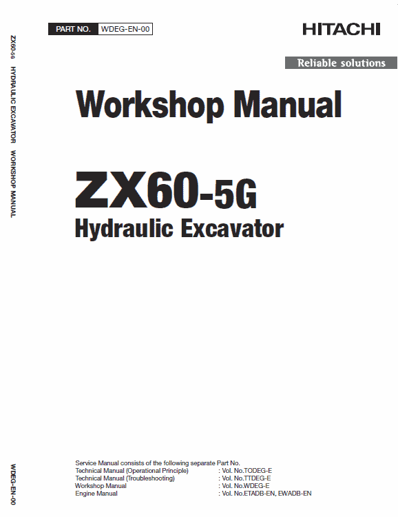 Hitachi ZX60-5G Excavator Service Repair Manual Workshop Guide