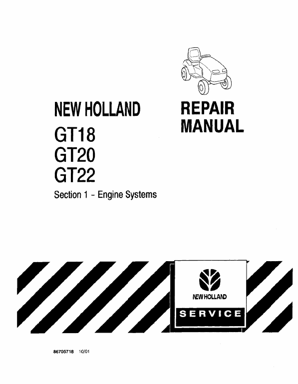 New Holland GT18, GT20, GT22 Mower Tractor Service Manual Workshop Guide