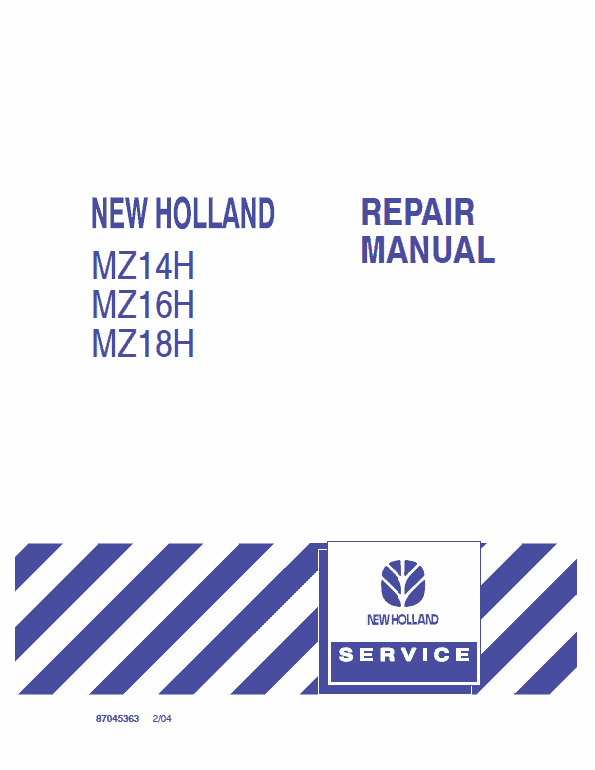 New Holland MZ14H, MZ16H, MZ18H Mower Tractor Service Manual Workshop Guide