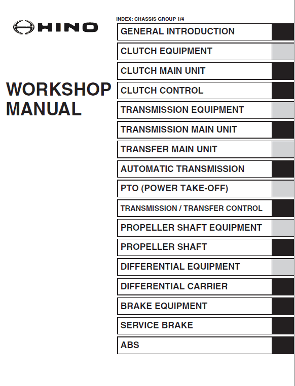 Hino Truck 2016 Conventional Service Manual Workshop Guide