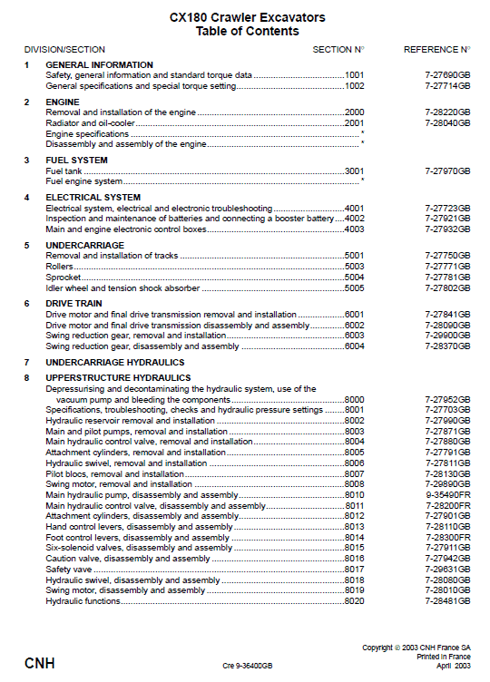 Case CX180 Excavator Service Manual Workshop Guide