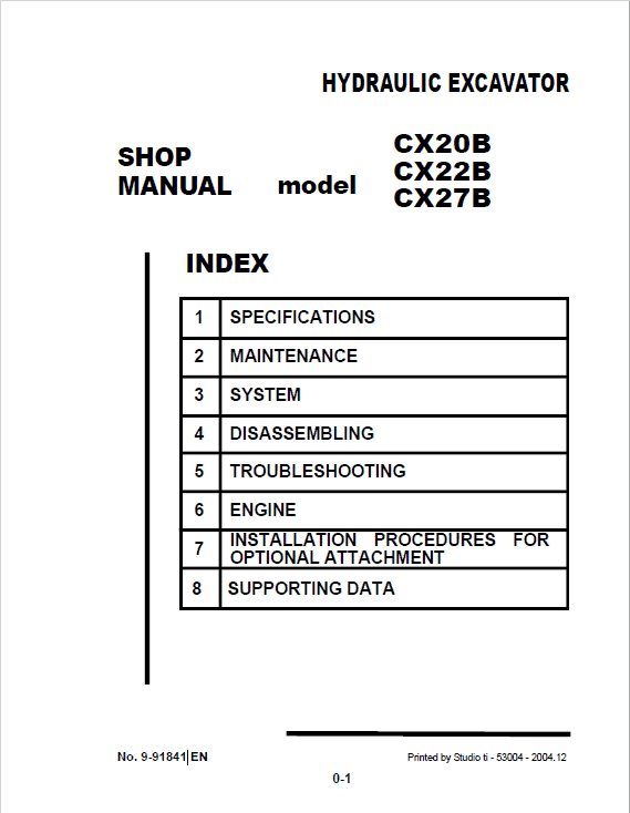 Case CX27B Excavator Service Manual Workshop Guide