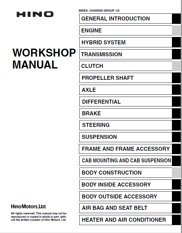 Hino Truck 2017 COE HEV Service Manual Workshop Guide