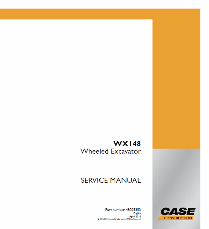 Case WX148 Wheeled Excavator Service Manual Workshop Guide