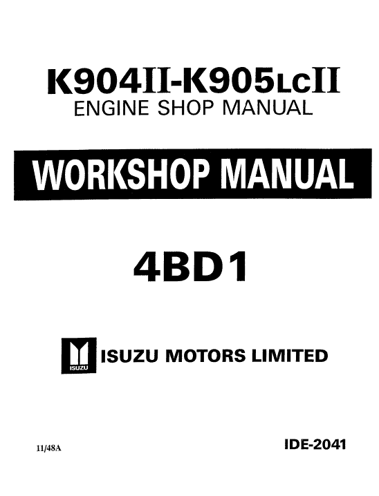 Isuzu 4BB1, 4BD1, 4BD1T Engine Workshop Service Manual Workshop Guide