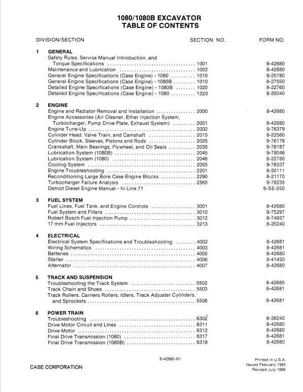 Case 1080, 1080B Excavator Service Manual Workshop Guide