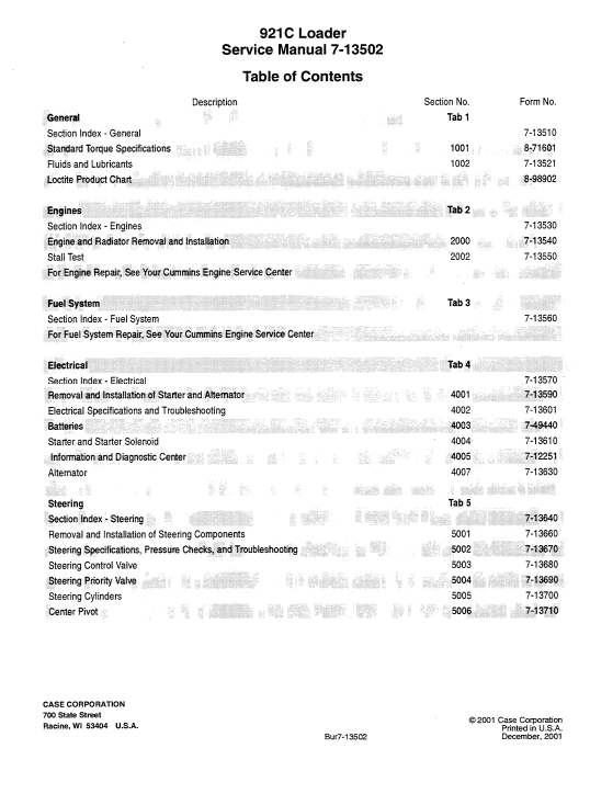 Case 921C Loader Service Manual Workshop Guide