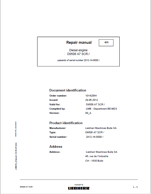 Liebherr D9508 A7 SCR Engine Service Manual