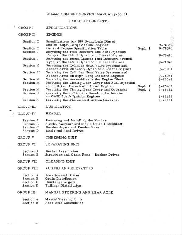Case 600, 660 Combine Trencher Repair Service Manual Workshop Guide