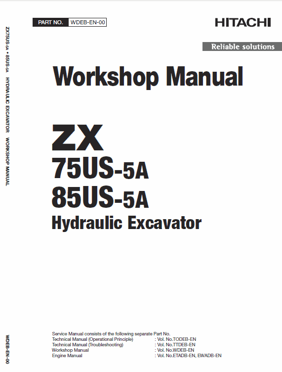 Hitachi ZX75US-5A and ZX85US-5A Excavator Service Repair Manual Workshop Guide