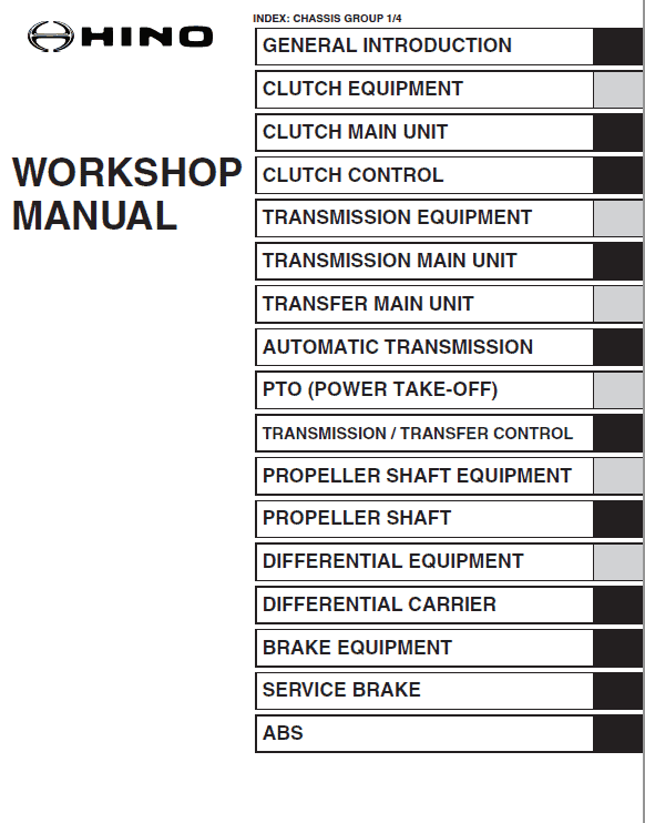Hino Truck 2018 Conventional Service Manual Workshop Guide