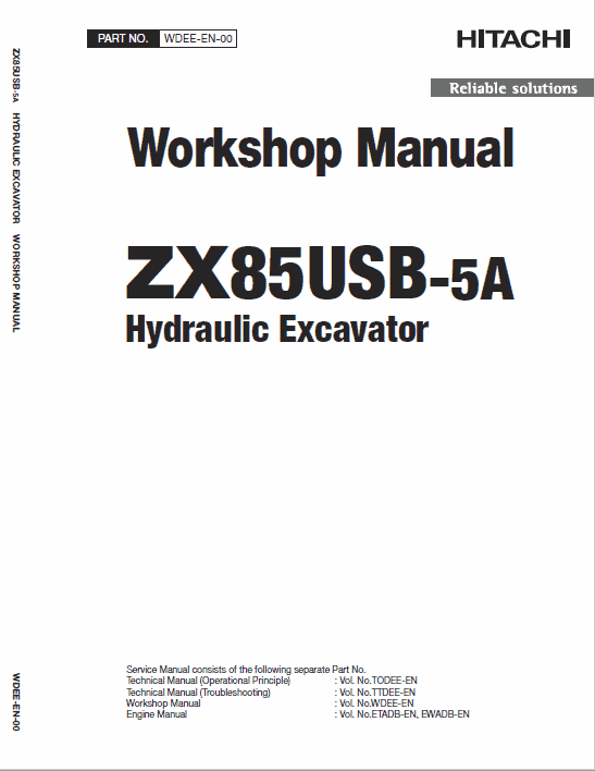 Hitachi ZX85USB-5A Excavator Service Repair Manual Workshop Guide