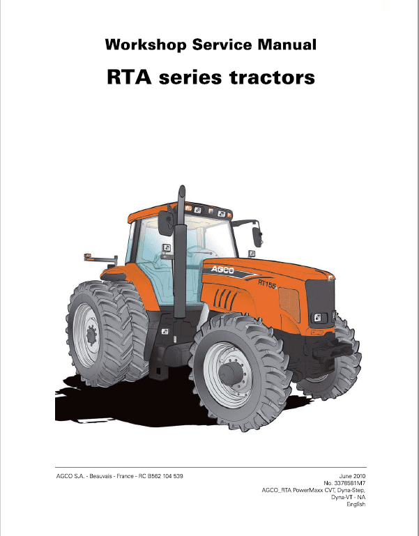 AGCO RT110A, RT120A, RT140A, RT155A, RT180A Tractor Service Manual Workshop Guide