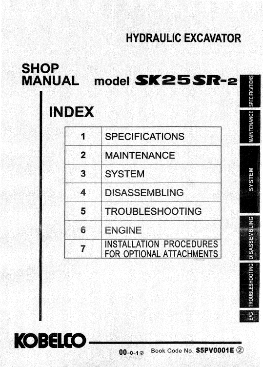 Kobelco SK25SR-2 Excavator Service Manual Workshop Guide