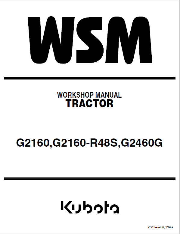 Kubota G2160, G2160-R48S, G2460G Mower Workshop Service Manual