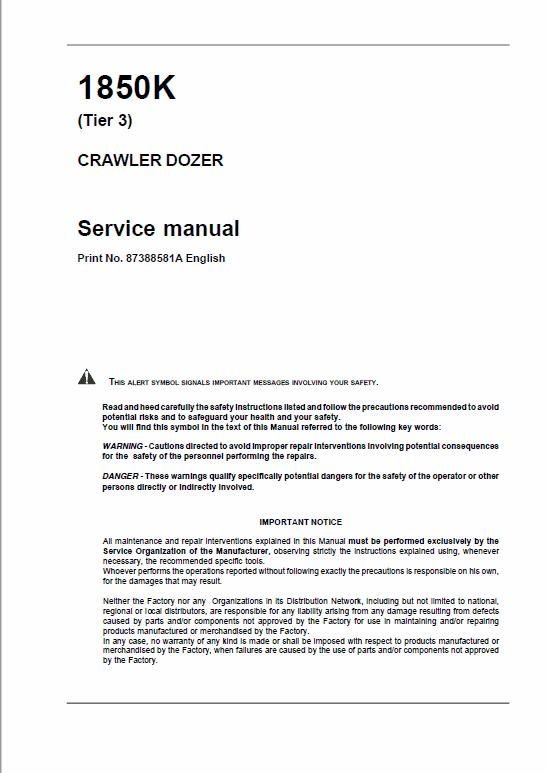 Case 1850K Crawler Dozer Service Manual Workshop Guide
