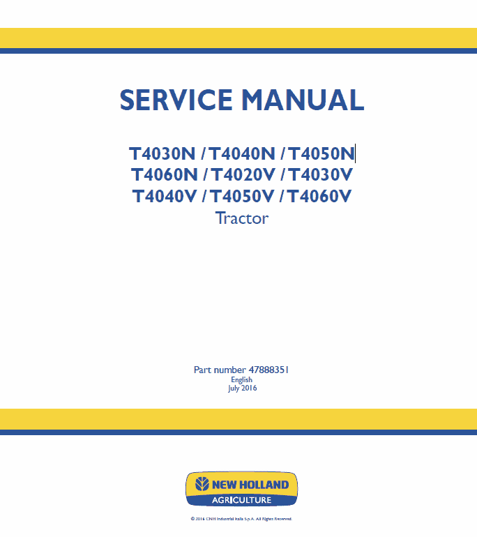 New Holland T4020V, T4030V, T4040V, T4050V, T4060V Tractor Service Manual Workshop Guide